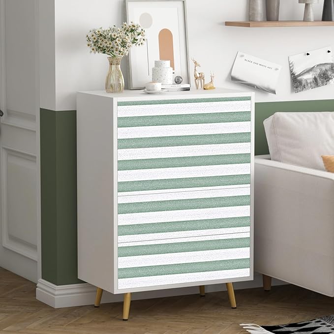 Green Stripe Peel and Stick Wallpaper 15.7" x 118" | Green and White Striped Boho Self-Adhesive Contact Paper Removable Waterproof Wallpaper for Bedroom,Cabinets,Drawer Liners - Image 3