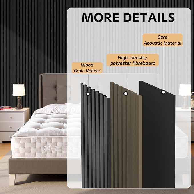 4 Pack Wood Panels for Wall, 106.3" × 11" Wood Slat Acoustic Panels for Wall, Soundproof Panels, 3D Fluted Panels for Interior Wall Decor (Matte Black) - Image 4