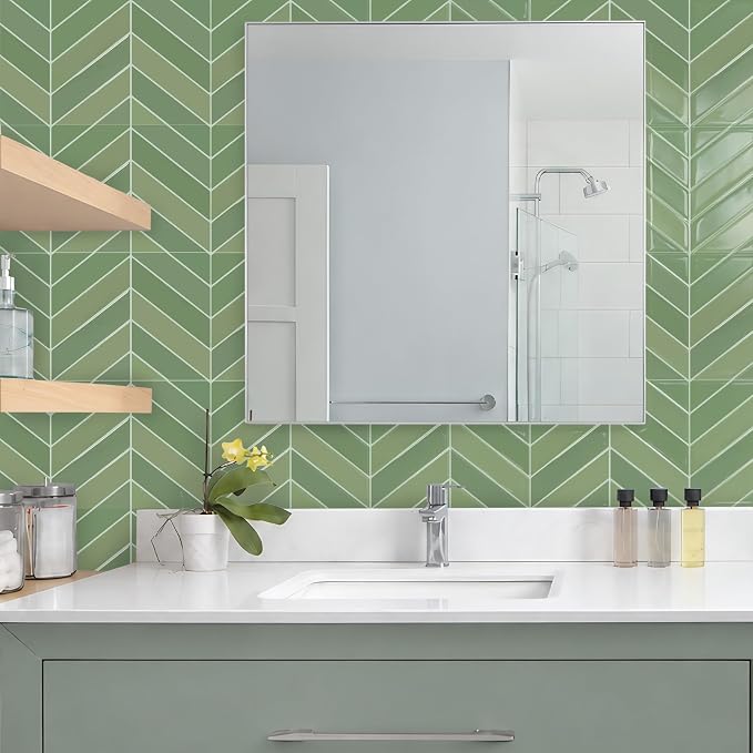 STICKGOO Herringbone Peel and Stick Backsplash, Olive Green, 10 Sheets | 12.6 x 9.7 in, Thicker Rectangular Vinyl Stick-On Wall Tiles, Easy Alignment, Waterproof, Easy to Clean, Kitchen/Bathroom - Image 7