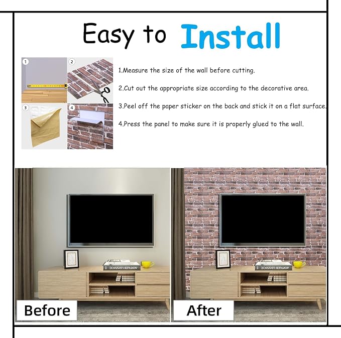 Faux Brick Wall Panels, 10 PCS, Red | 3D Wall Panels Peel and Stick, XPE Foam 3D Wallpaper, Self-Adhesive Faux Stone Wall Panels for Bedroom, Stairs, Kitchen - Image 7