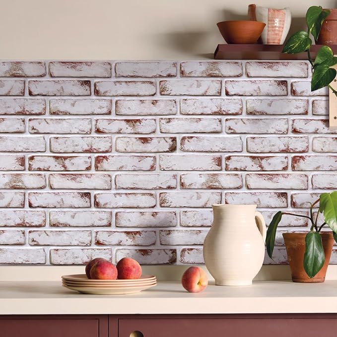 Commomy Faux Brick 3D Wall Panels,Thin UrltraLight PVC 12 pcs | 22.8" x 11.8" Peel and Stick Tile Whitewash & Red Brick Textured for Kitchen,Bedroom, Living Room（Covers 22.48 sq.ft） - Image 8