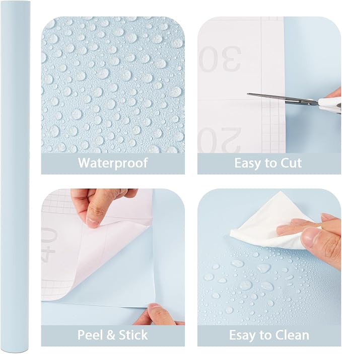 Peel and Stick Wallpaper Blue Contact Paper Self-Adhesive Removable Waterproof Wallpaper Vinyl for Cabinets Countertops Bathroom Kitchen Wall Covering 17.7"x118" - Image 6