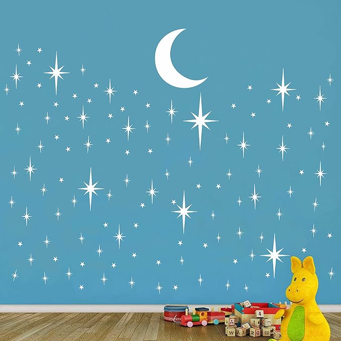 Retro Starburst Wall Decals Stars Wall Sticker Star Moon Vinyl Decal White | Celestial decor, sparkle moon wall stickers decoration, peel and stick, removable art mural, for bedroom living room nursery - Image 5