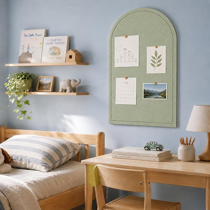 Large Arched Felt Bulletin Board, Sized 36" x 24" for Office & Wall Decor – 6 Customizable Adhesive Tiles with Pins are Perfect to Display Your Photos (Sage Green-B) - Image 8