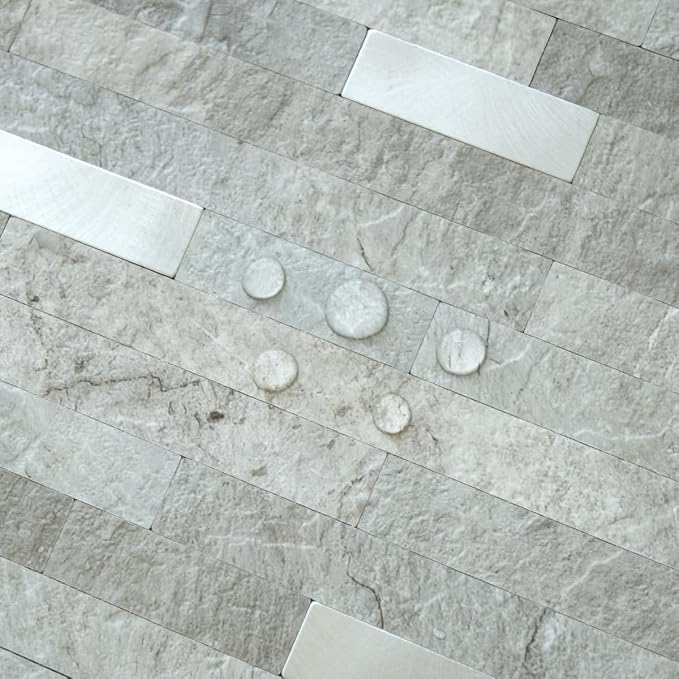 AULIGET 2 Sheets Mountain Rock Peel and Stick Backsplash, PVC Mixed Metal Gold Wall Tile Stick on Backsplash for Kitchen and Bathroom - Image 3