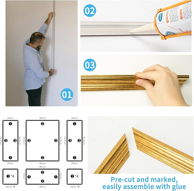 Art3d Pre-Cut Wall Molding Set of 6 pcs, 3 Top 3 Bottom, Antique Gold | Ready-to-Assemble Wainscoting Panel, High-Impact, Precision Pre-Cut, DIY-Friendly, Ideal for Indoor Wall Decor, Accent Walls - Image 8