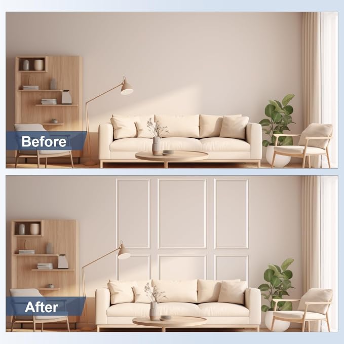 NeatiEase Peel and Stick Wall Molding Kit 6-Frame Premade, Ready-to-Assemble Wall Moulding Panel Frame, Self Adhesive Wainscoting Panels, Accent Molding Trim for Interior Walls Home Decor - Image 3