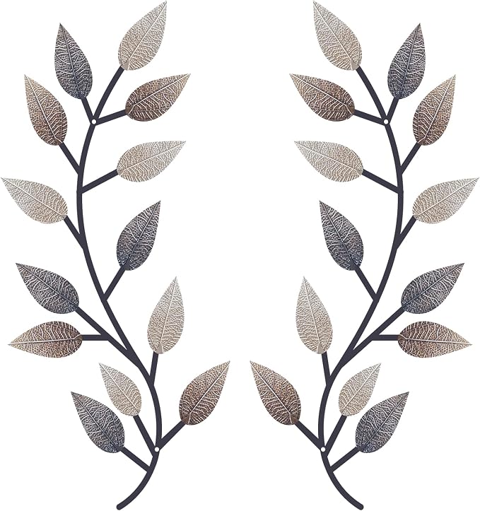 Zhengmy 2 Pcs Metal Leaf Wall Art Vine Branch Decor,Vintage Brown | Olive Branch Metal Decor for Living Room Hallway, Symmetrical Leaf Pair for Doorway Entryway, Lightweight Hanging Art Design by Zhengmy