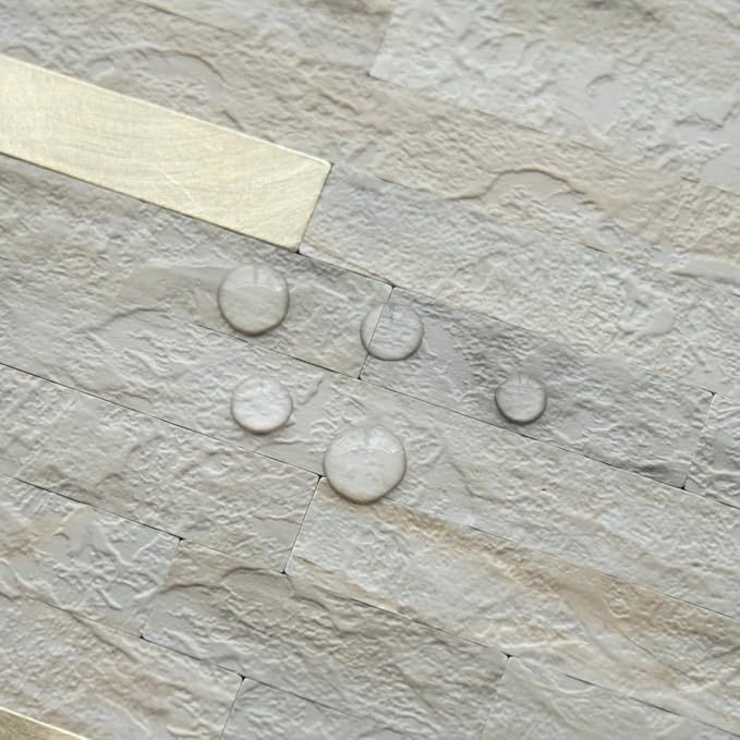 AULIGET 2 Sheets Faux Stone Peel and Stick Backsplash, Beige Marble Look PVC Wall Tile Stick on Backsplash for Kitchen and Bathroom - Image 3