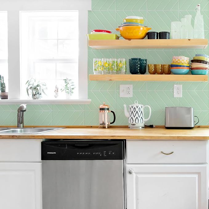 STICKGOO Herringbone Peel and Stick Backsplash, Light Green, 10 Sheets | 12.6 x 9.7 in, Thicker Rectangular Vinyl Stick-On Wall Tiles, Easy Alignment, Waterproof, Easy to Clean, Kitchen/Bathroom - Image 3