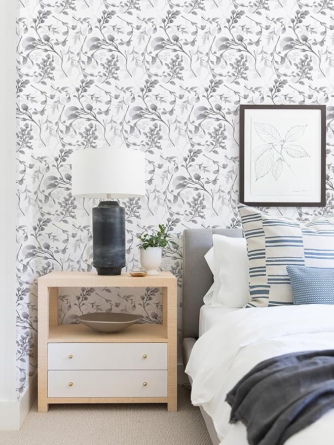 Orainege Gray Floral Wallpaper Peel and Stick Wallpaper Self Adhesive | Floral Contact Paper Waterproof 17.7 in ×393.7 in Removable Wall Paper for Bedroom Bathroom Cabinets Decor - Image 2