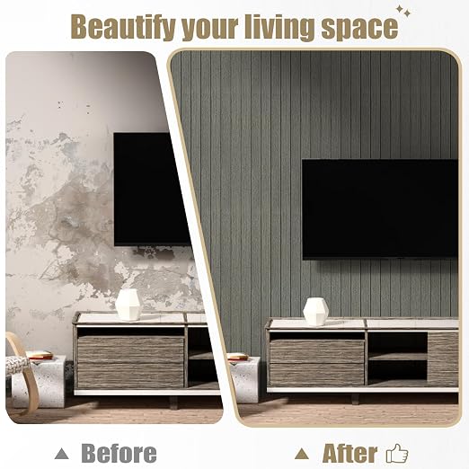 Thick Wood Slat Wall Panels, Modern 3D Peel and Stick, 15.75"x118" Self-Adhesive Accent Wall with Sound Dampening for TV Wall and Ceiling, Bedroom, Home Office, Dark Grey, 13 Sq Ft - Image 6