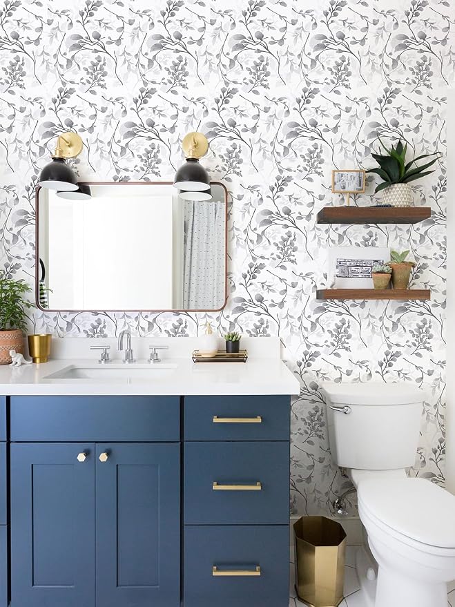 Orainege Peel and Stick Wallpaper Gray Floral Wallpaper Self Adhesive | 17.7 in ×118.1 in Floral Contact Paper Waterproof Removable Wall paper for Bedroom Bathroom Decor - Image 3