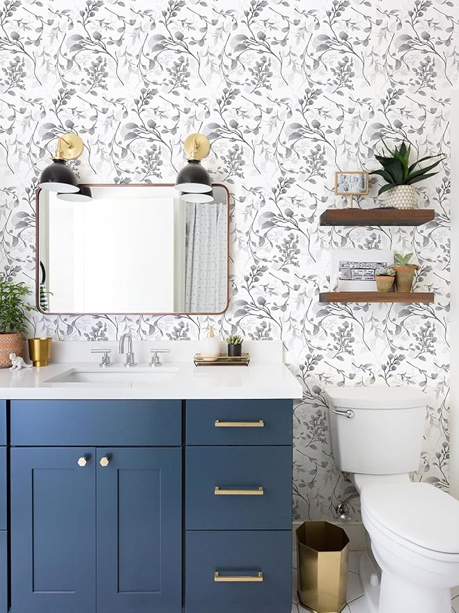 Orainege Gray Floral Peel and Stick Wallpaper Floral Contact Paper | 17.7 in ×590.5 in Peel and Stick Wall Paper for Bathroom Removable Wallpaper Self Adhesive Waterproof - Image 3