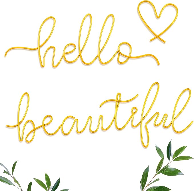 Hicarer Metal Hello Gorgeous Wall Art Minimalist Wall Decor,Gold,Beautiful | for Bedroom Bathroom Living Room Dressing Room Salon Vanity Office Home Decoration, Easy to Install by Hicarer
