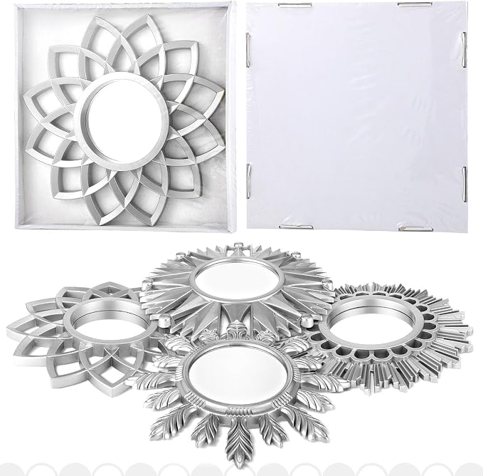 Dandat 4 Sets Round Wall Mirrors Boho Decorative Hanging Art, Silvery - Image 5