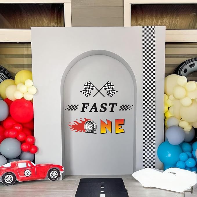 LHIUEM Fast One Birthday Racing Decal Race Car Fast 1st Birthdays Wall Decor Little Boy Birthday for Backdrop Gift Stickers Wheels Car Speed ONE Inspiration Quote Decals for Centerpieces Baby Party - Image 2