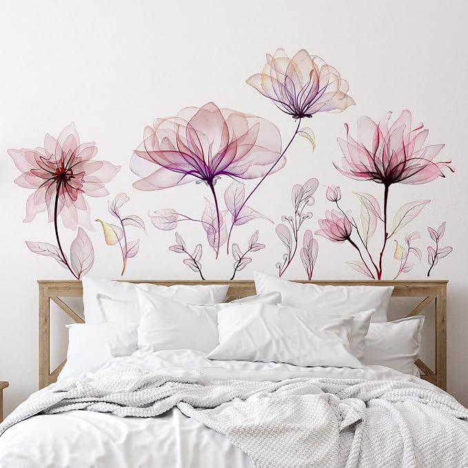 Zonon 6 Pcs Flower Wall Decals Peel and Stick Sticker, Pink Flower | Vinyl Removable Wall Stickers & Murals, Watercolor Wall Decals, Pink Flower Decor for Bedroom, Living Room, Nursery - Image 2