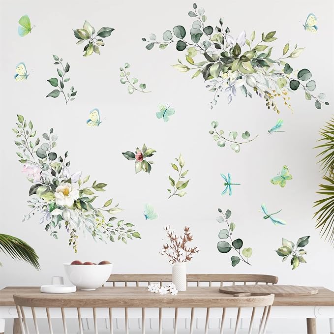 Green Leaves Wall Decals Hanging Vines Butterflies Art Mural Peel and Stick | Wall stickers, removable vinyl art mural, rustic plants, modern botanical, for living room bedroom bathroom nursery farmhouse - Image 8