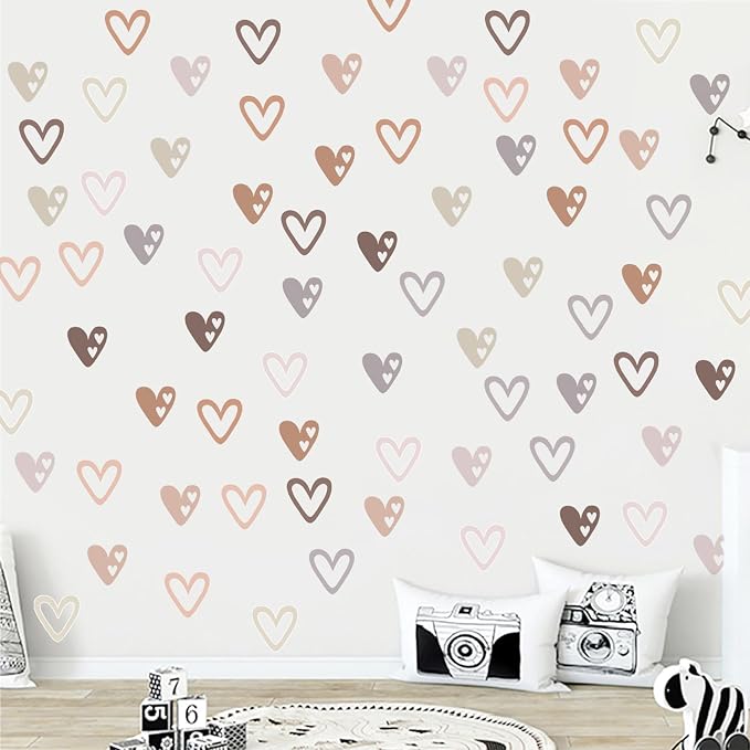 72 Pcs Boho Heart Wall Stickers, Love Shape Wall Decal for Girls Bedroom, Peel and Stick Art Vinyl Murals for Nursery Kids Room Décor, Removable Wall Decals DIY Cute Decorations - Image 3