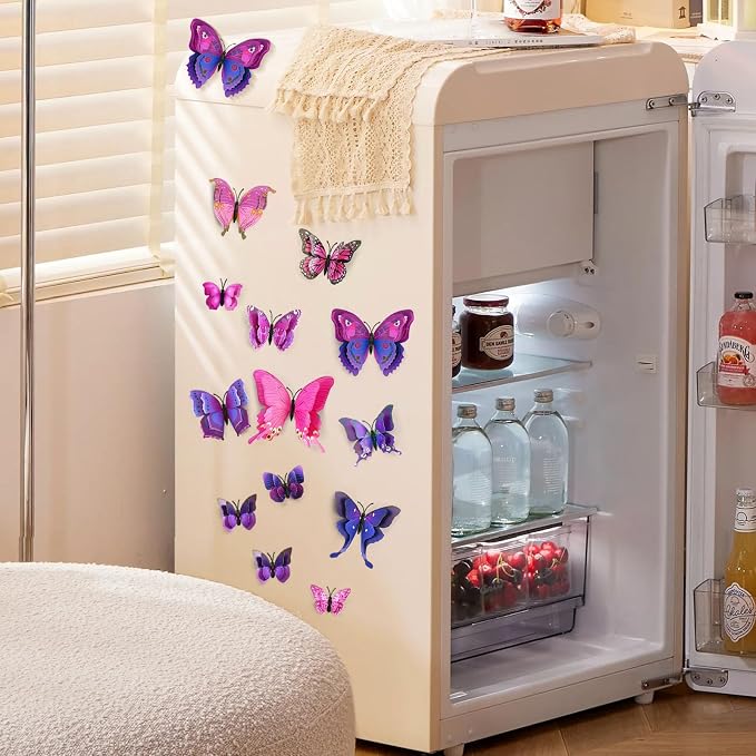 SAOROPEB 3D Butterfly Wall Decor, 48 Pcs Purple Butterfly Decorations | Double Layer for Party Decorations Locker Decor Refrigerator Decal, Reusable - Image 4