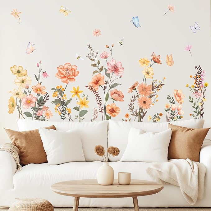 SHUCHING Boho Flower Wall Decal for Girl Room, Garden Floral Wall Sticker | Wildflower Wall Art Decor for Bedroom Living Room - Image 3