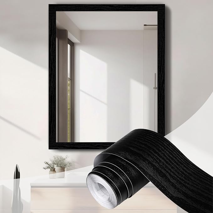 Alened 10M Black Mirror Border Peel and Stick, Wood Grain Wallpaper Border - Image 7