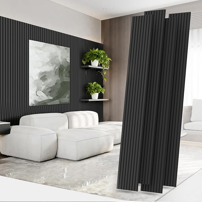 RITOLLO 4 Pack Wood Panels for Wall, 90.55"×12.6" Wood Slat Acoustic Panels for Wall, Soundproof Panels, 3D Fluted Panels for Interior Wall Decor (Black) by Ritollo