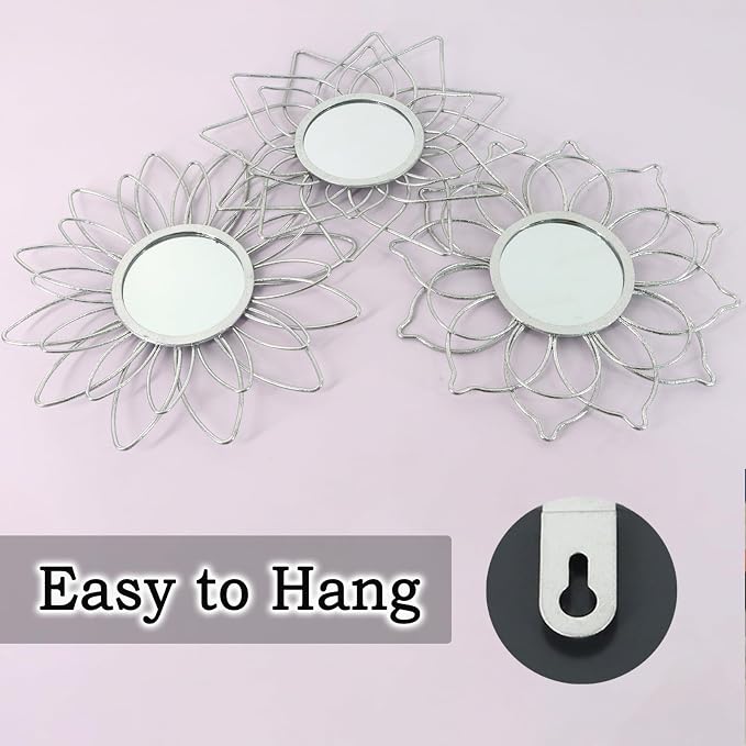 Silver Mirrors for Wall, Metal Flower Circle Mirrors for Home Decoration - Image 7