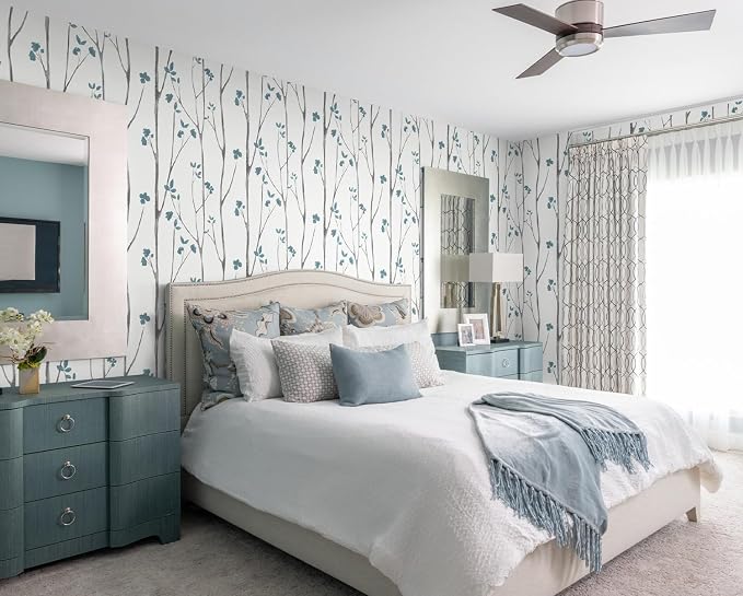 Timeet 16."x393.7"Blue Wallpaper Peel and Stick Wallpaper Leaf Wallpaper Floral Leaf Wallpaper Blue White Contact Paper Removable Wallpaper Self Adhesive Wallpaper Bathroom Wallpaper - Image 7