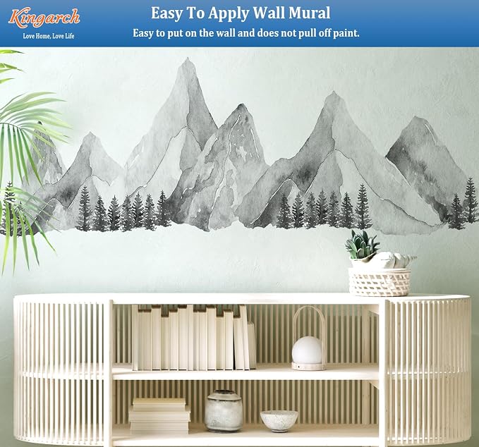 Large Mountain Wall Decals, Gray Pine Tree Peel and Stick Vinyl Wall Stickers & Murals, Removable Home Room Wall Decor for Bedroom Living Room Bedroom Classroom Office Nursery - Image 6