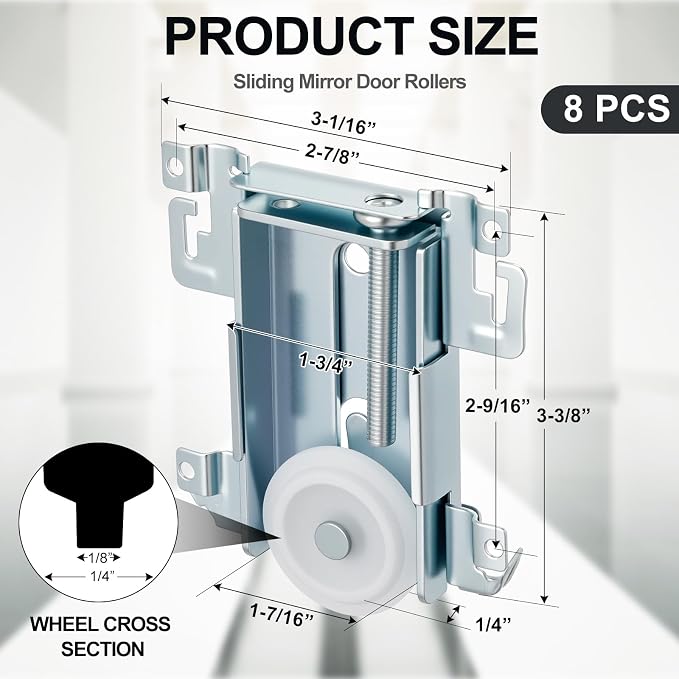 Therwen 8 Pcs 1-7/16 Inch Sliding Mirror Closet Door Roller Replacement - Image 2