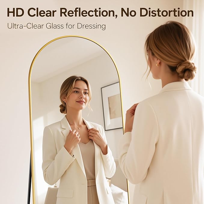 Antok Full Length Mirror, 81"x41" Floor Mirror with Stand, Gold, Arched - Image 2