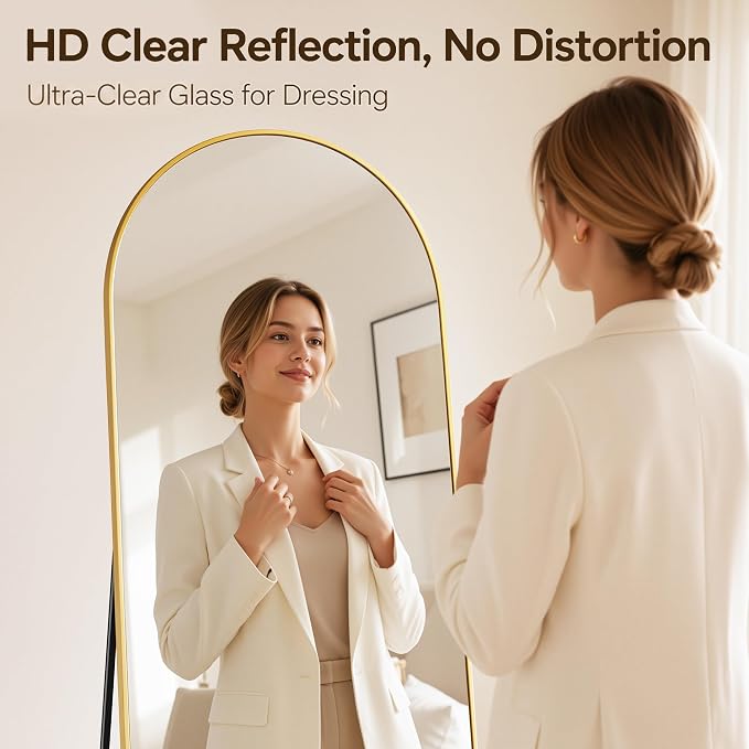 Antok Full Length Mirror, 90"x46" Floor Mirror with Stand, Gold, Arched - Image 2