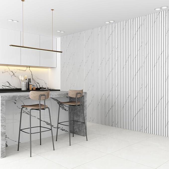 Slat Wall Panel 8-Pack, 108’’x6.1’’, Marble White | WPC Wall Panel for Interior Wall Decor, TV Background, Kitchen, Bedroom - Image 4