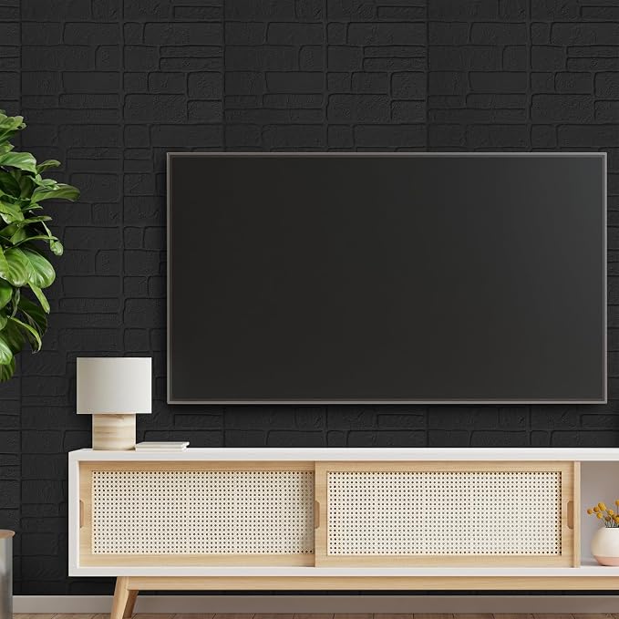 YU LI 3DH 3D Wall Panels Peel and Stick Faux Stone Wall Panel Black 20-Pack Faux Brick Self-Adhesive Wallpaper 3D Foam Brick Wallpaper - Image 3