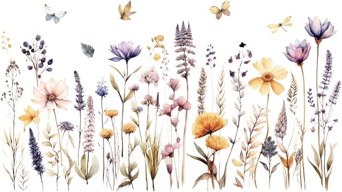 Wildflower Wall Decals Wall Decor Boho Flower Stickers, Dandelion Grass Wall Art Murals, 3D Flower Pattern Self-Adhesive Wall Stickers for Girls Bedroom Living Room Nursery Decor by BWCXXZH