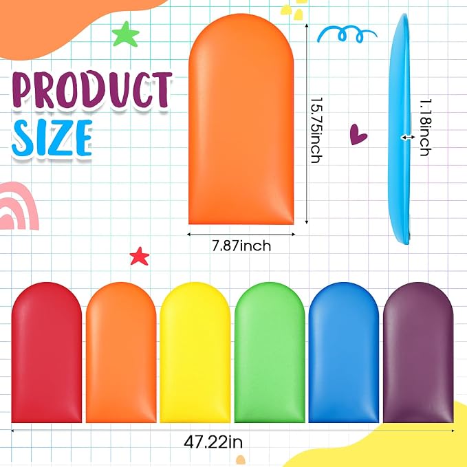 Jetec 6 Pcs Kids Wall Padding Panels, 1.18 Inch Thick Foam Wall Protector, 15.75 x 7.87 Inch Soft 3D Rainbow Safety Panels for Nursery & Playroom - Image 2