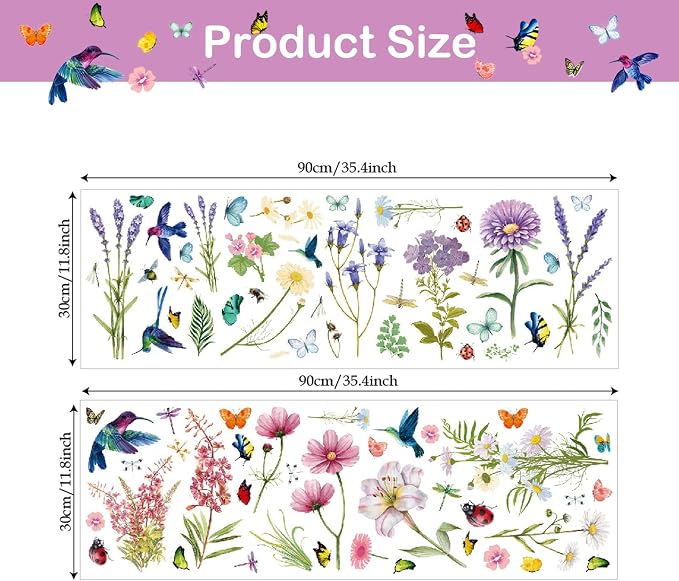 Supzone Flowers Butterflies Wall Decals Chrysanthemums Dragonflies Wall Stickers Peel and Stick Colorful Flower Stickers Elegant Wall Stickers & Murals for Girls Bedroom, Living Room Decor - Image 3