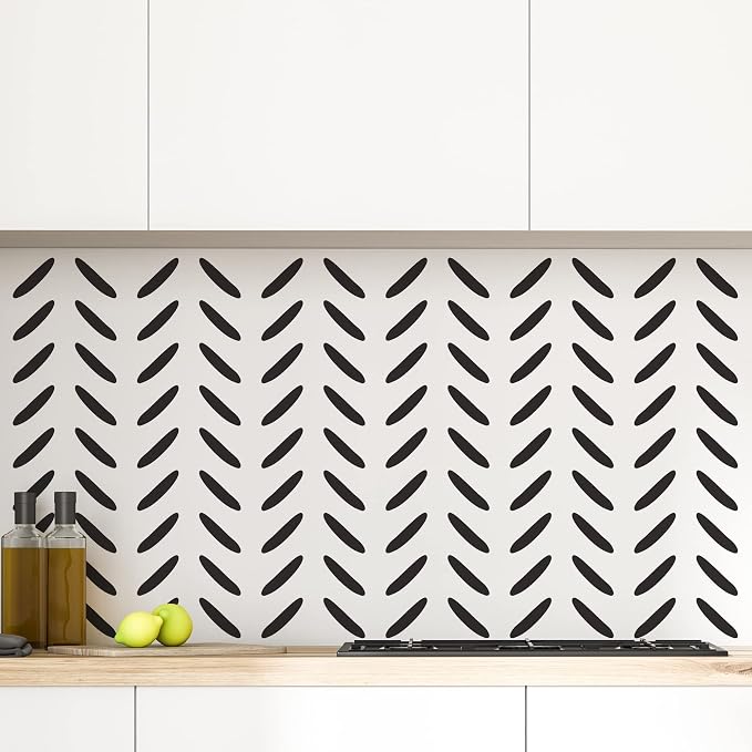 Herringbone Black Stripe Wall Decals with a Reference Template | Modern boho accent wall with 120 spaced herringbone line stripes. Matte vinyl peel & stick for home, office, dorm, hallway. - Image 4