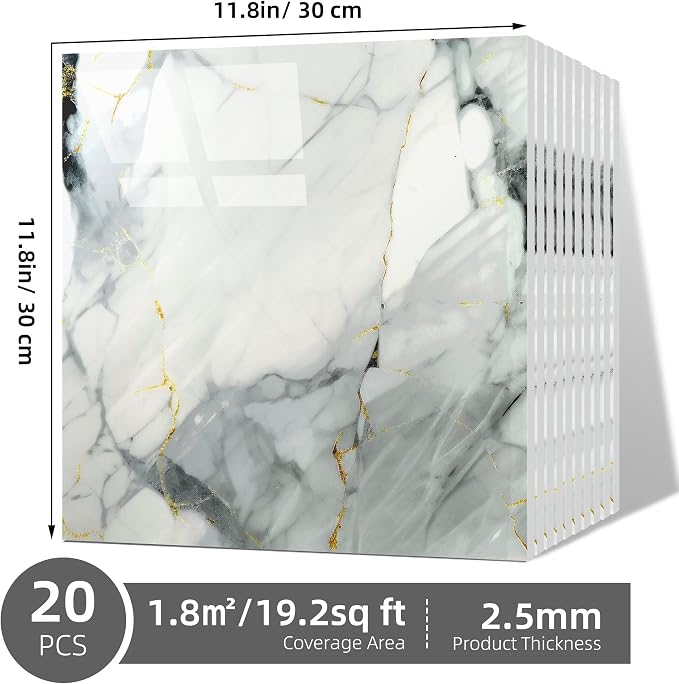 Vieshful 20pcs Peel and Stick Backsplash Tile，11.8"x11.8" Self Adhesive Marble Tile for Wall, PVC Waterproof Shower Wall Panels, Back Splash Stick on Tiles for Kitchen Bathroom, Blue Gold - Image 3