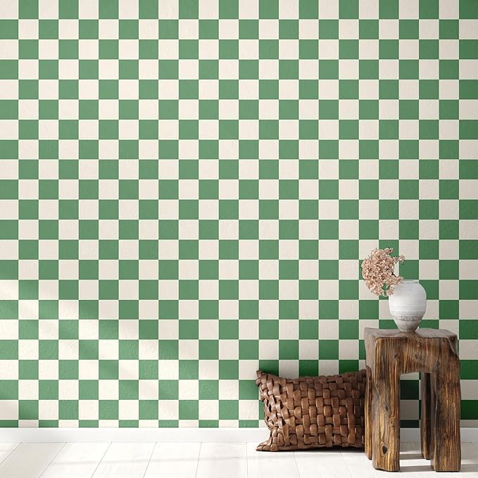 Drydiet Green Checkered Peel and Stick Wallpaper 15.75'' x 118" | Plaid Funky Checkered Contact Paper, Waterproof Contact Wallpaper, Vintage Gingham Decor for Room Bathroom Cabinet, Trendy - Image 5