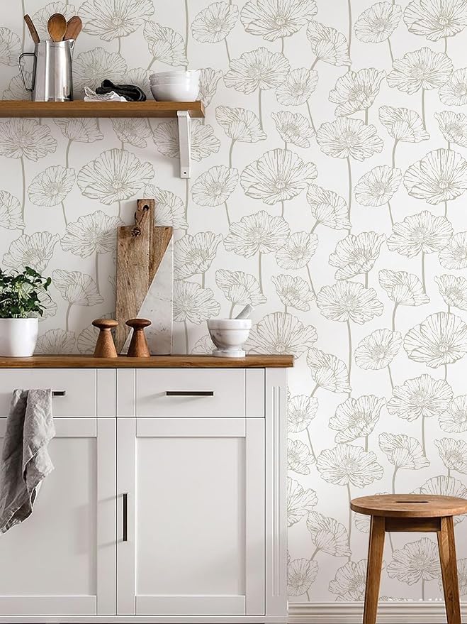 Orainege Modern Peel and Stick Wallpaper Beige and White Floral Wallpaper | 17.3inx118.1in Self Adhesive Contact Paper Decorative Wallpapers for Bedroom Bathroom Cabinets Decor Vinyl Removable - Image 6