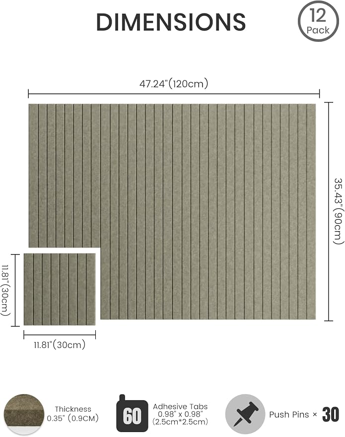 Bumusty 48"x 36" Large Felt Bulletin Board Tiles, Earth Brown | 12-Pack Cork Board Alternative, Wall Decor, 30 Pushpins, 60 Adhesive Tabs, Vision Board, Office, Classroom, Home, Dorm - Image 2
