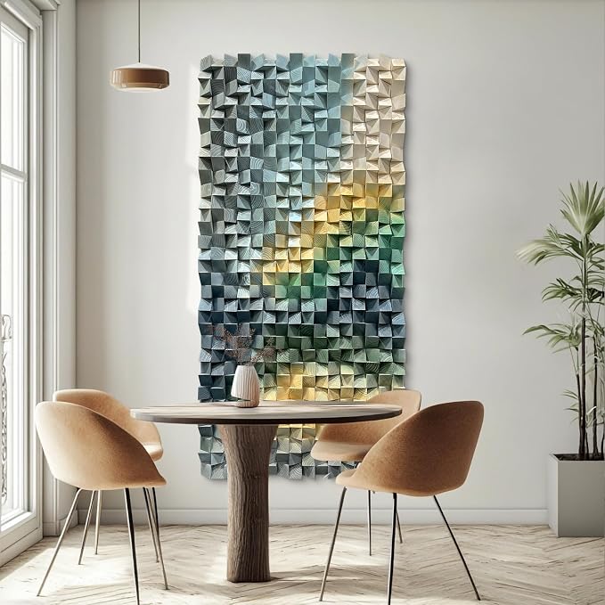 LIUZEYUE Wooden Wall Art, Layered Color Bands, Geometric Art | modern wood wall decor; blue gray and sage, broad blank-wall coverage; dining nook vertical blank-wall decor; 23.6 x 47.2 in - Image 8