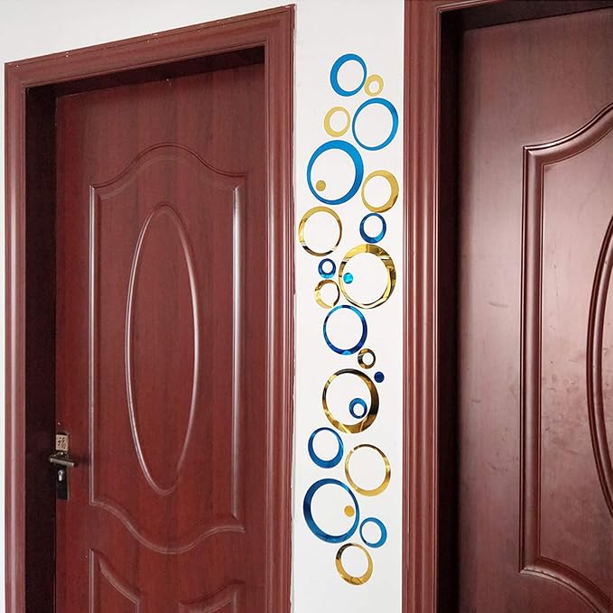 24Pcs Wall Decal Acrylic Modern Mirror Art Mural Wall Stickers for Living Room Bedroom Home Decor Blue+ Gold - Image 2