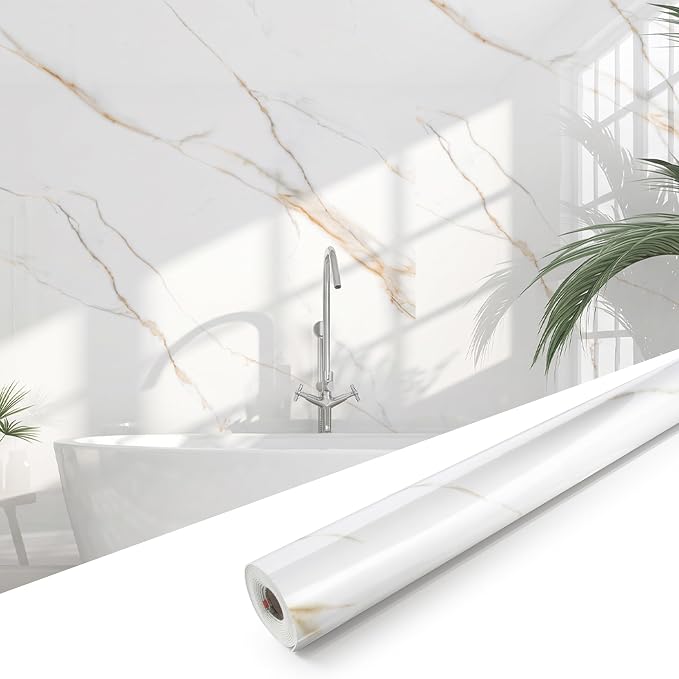 Marble Peel and Stick Waterproof Wall Paneling, 118" x 47" Statuario Gold Glossy Finish Self-Adhesive Backsplash Tile Vinyl Wall Panel for Kitchen Bathroom Wall Decor, Covers 38.75 Sq. Ft. by premiumqualitypeelandsticktile