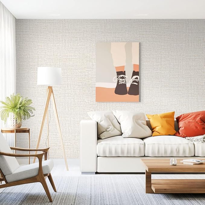 Beige Wallpaper Grasscloth Peel and Stick Wallpaper 17.7in x 118in | Faux Linen Vintage Wallpaper Textured Removable Wall Paper Grass Cloth Cabinets Bedroom for Cabinet Self Adhesive Vinyl - Image 4