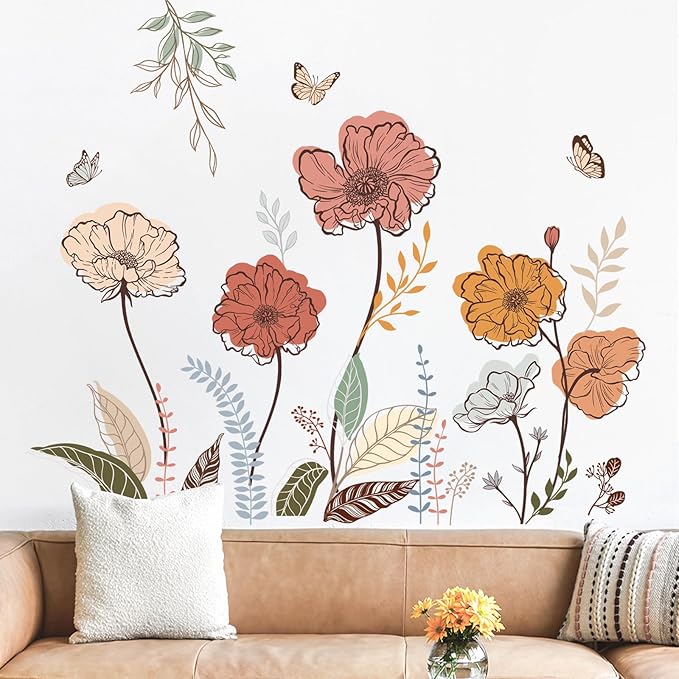 wondever Boho Flower Wall Decals Wildflower Floral Grass Wall Stickers | Peel and Stick, Removable, Wall Art Decals, Wall Decoration, Living Room Bedroom, Office Sofa TV Home Wall Decor - Image 2
