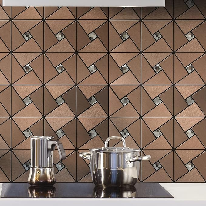 Art3d Peel & Stick Backsplash， Metal Mosaic Tiles, 10 pcs, Copper Windmill - Image 3